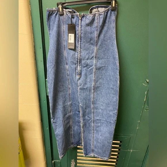 Lioness Strapless Denim Midi Dress in Blue - Picture 6 of 14